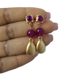 3 TIERS AMESTHY & GOLD EARRINGS